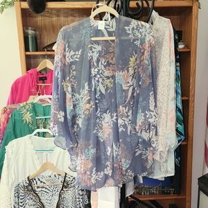 Christopher & Banks Floral Sheer Blouse - Blue and Pink